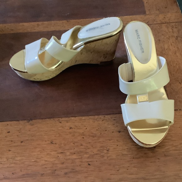 Marc Fisher Shoes - Marc Fisher Glossy Ivory Cork Wedge Slide Sandals